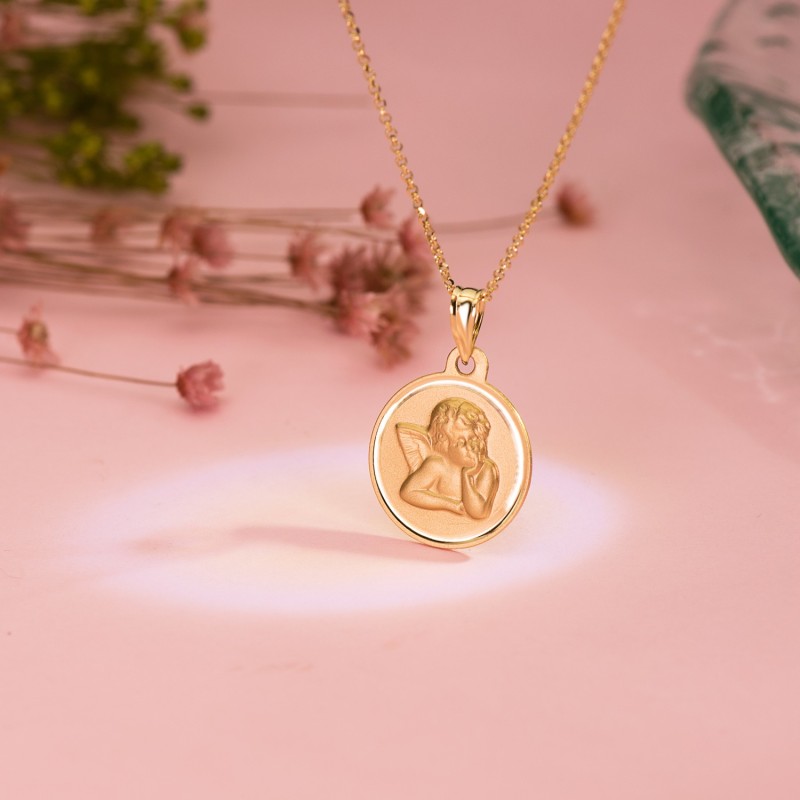 Medalla Oro Amarillo Redonda Angelito Burlon Bisel 16 Mm oro 18k