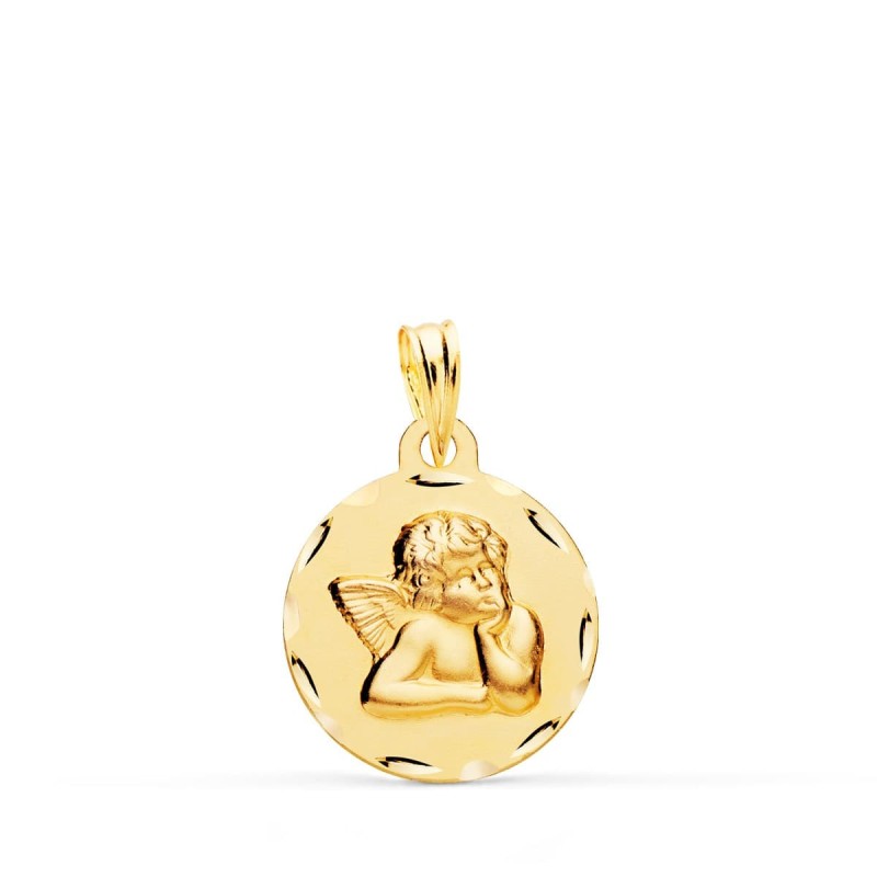 Medalla Oro Amarillo Redonda Angelito Burlon Tallada 16 Mm oro 18k