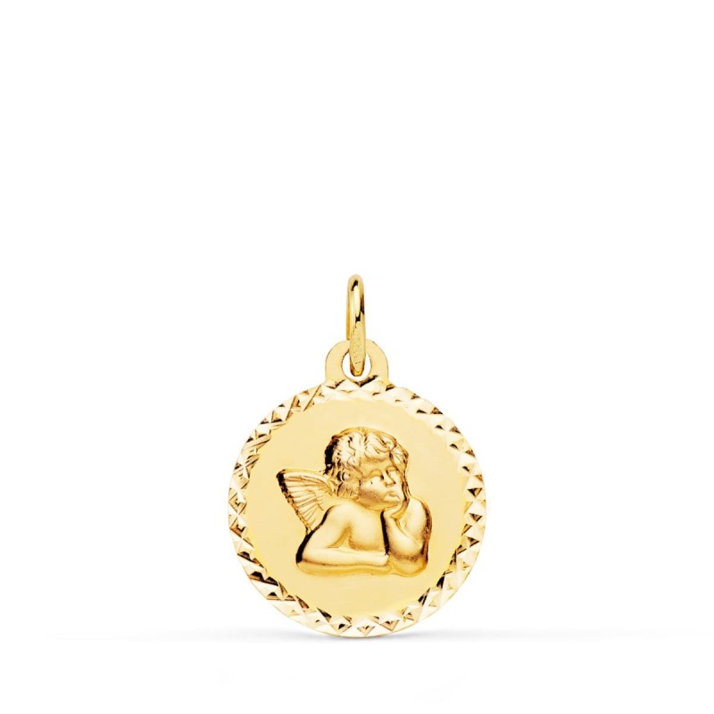 Medalla Oro Amarillo Angelito Burlon Cerco Tallado 16 Mm oro 18k