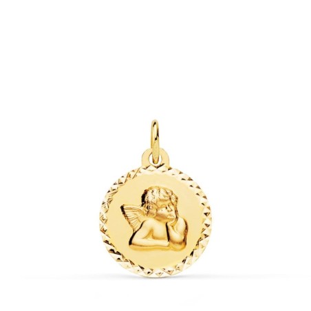 Medalla Oro Amarillo Angelito Burlon Cerco Tallado 16 Mm oro 18k