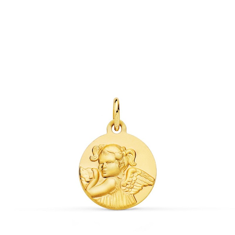 Medalla Oro Amarillo Angel Niña Revoltosa Matizada 14 Mm oro 18k