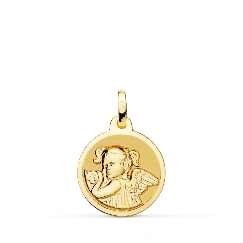 Medalla Oro Amarillo Angel Niña Revoltosa Brillo 16 Mm oro 18k