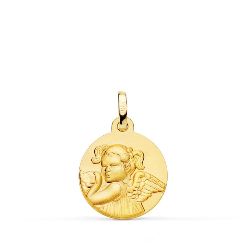 Medalla Oro Amarillo Angel Niña Revoltosa Matizada 16 Mm oro 18k