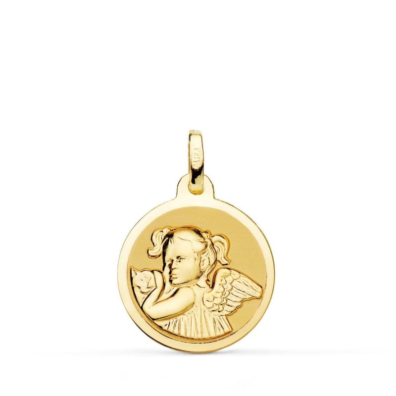 Medalla Angel Niña Revoltosa Oro Amarillo Brillo 16 Mm oro 18k