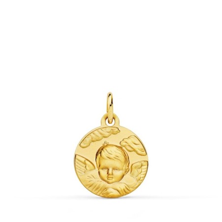 Medalla Oro Amarillo Angel Niño En La Nube Matizado. 14 Mm oro 18k