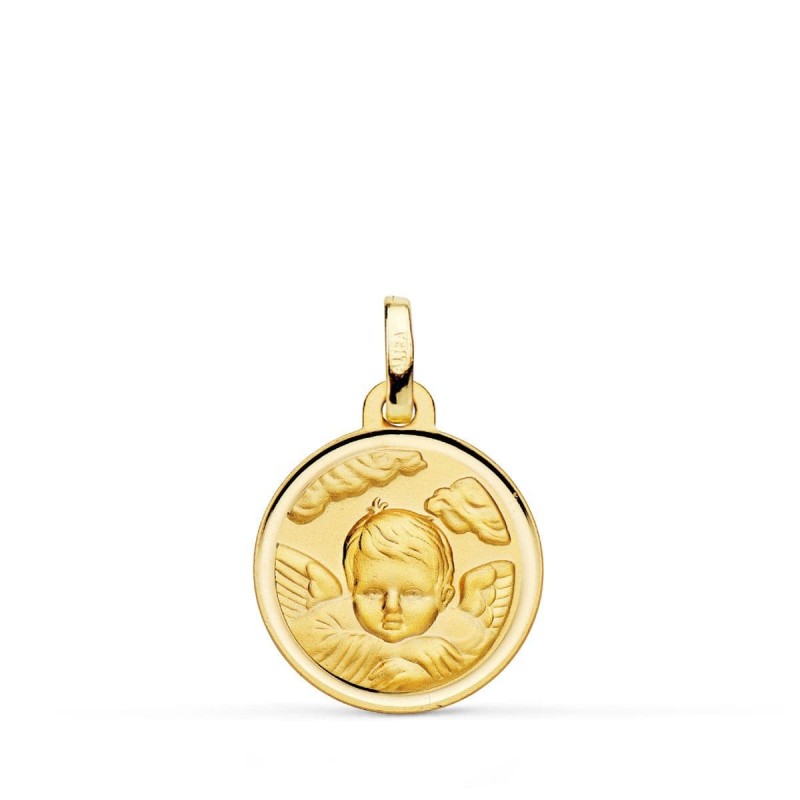 Medalla Oro Amarillo Angel Niño En La Nube Bisel 16 Mm oro 18k