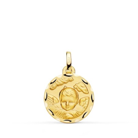 Medalla Oro Amarillo Angel Niño En La Nube Tallado 16 Mm oro 18k