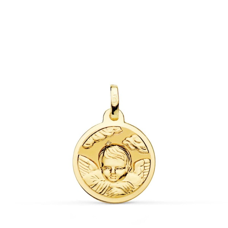 Medalla Oro Amarillo Angel Niño En La Nube Brillo 16 Mm oro 18k