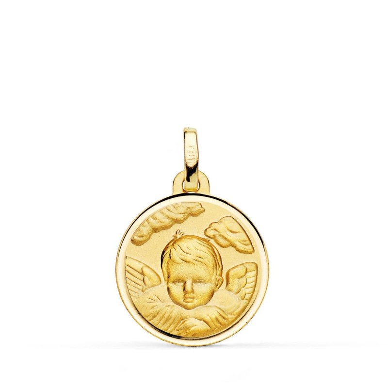 Medalla Oro Amarillo Angel Niño En La Nube Bisel 18 Mm oro 18k