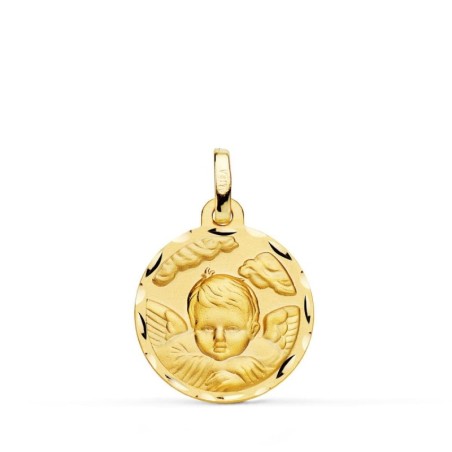 Medalla Oro Amarillo Angel Niño En La Nube Tallado 18 Mm oro 18k