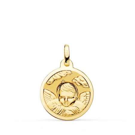 Medalla Oro Amarillo Angel Niño En La Nube Brillo 18 Mm oro 18k