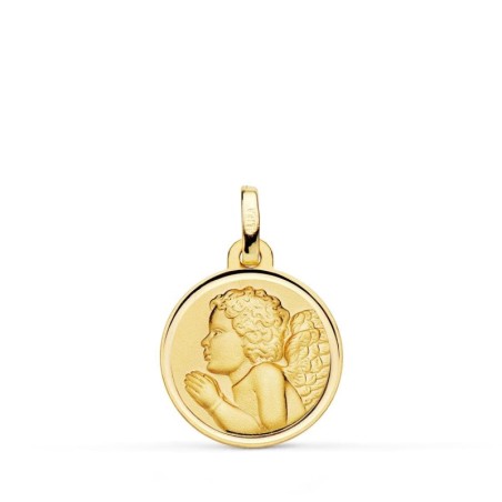 Medalla Oro Amarillo Angel Niño Piadoso Rezando Bisel 16 Mm oro 18k