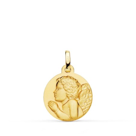 Medalla Oro Amarillo " Angel Niño Piadoso " Rezando Matizado. 16 Mm oro 18k