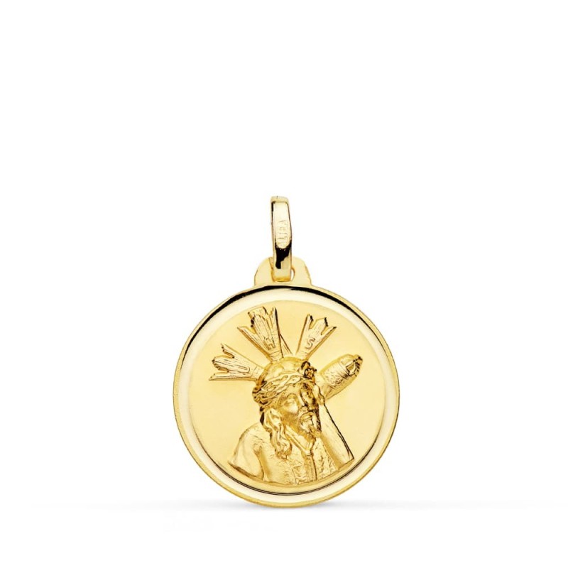Medalla Oro Amarillo Cristo Del Gran Poder Bisel 18 Mm oro 18k