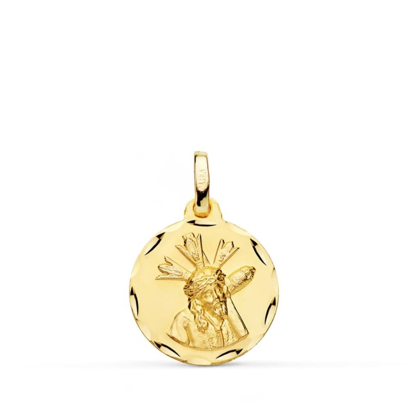 Medalla Oro Amarillo Cristo Del Gran Poder Tallada 16 Mm oro 18k