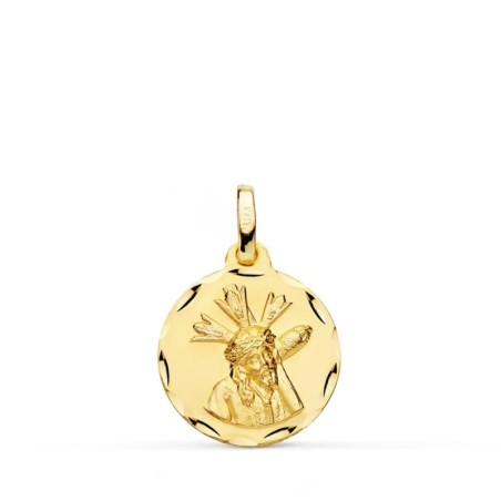 Medalla Oro Amarillo Cristo Del Gran Poder Tallada 16 Mm oro 18k