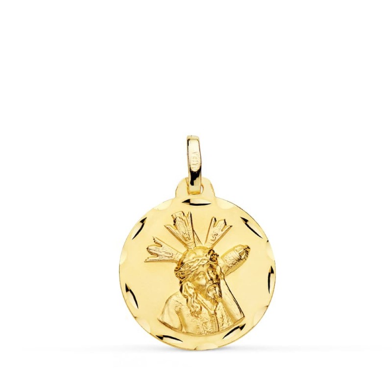 Medalla Oro Amarillo Cristo Del Gran Poder Tallada 18 Mm oro 18k