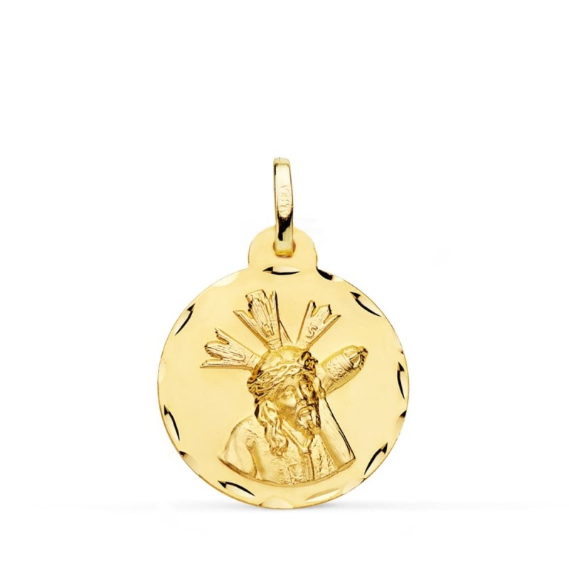 Medalla Oro Amarillo Cristo Del Gran Poder Tallada 20 Mm oro 18k