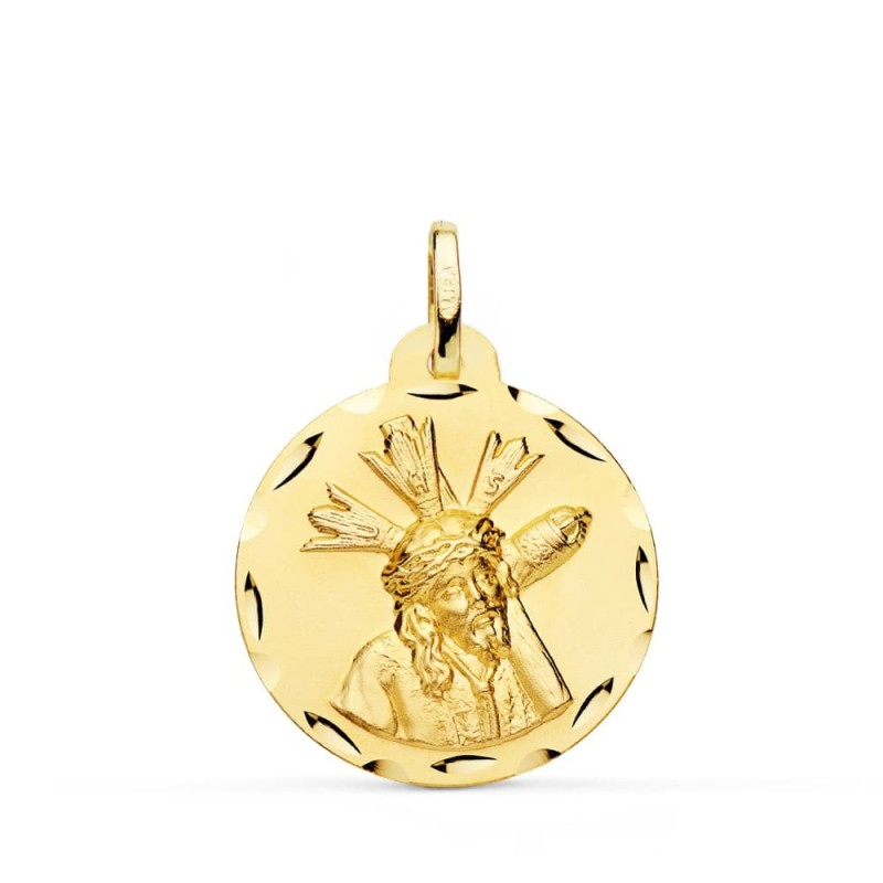 Medalla Oro Amarillo Cristo Del Gran Poder Tallada 22 Mm oro 18k