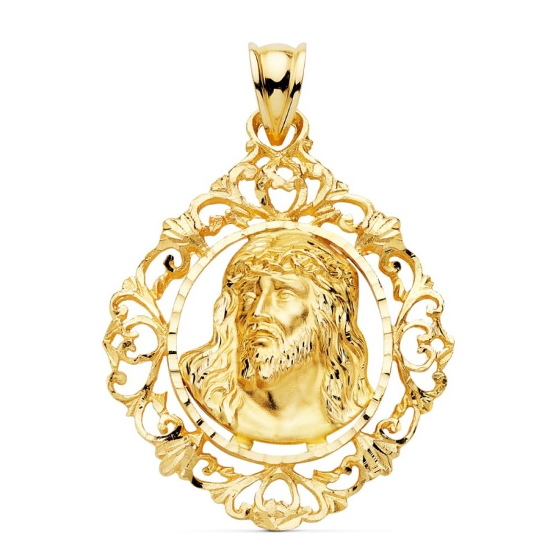 Colgante Cristo Oro Amarillo Estampado Cerco. 32X29 Mm oro 18k