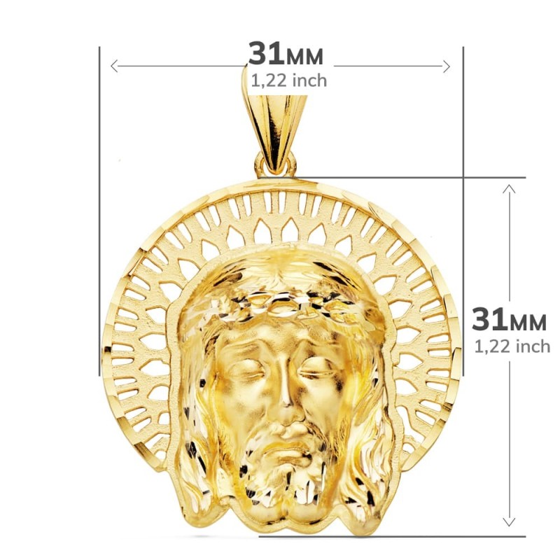 Colgante Colgante Oro Amarillo Cabeza De Cristo Orla 31X31 Mm oro 18k
