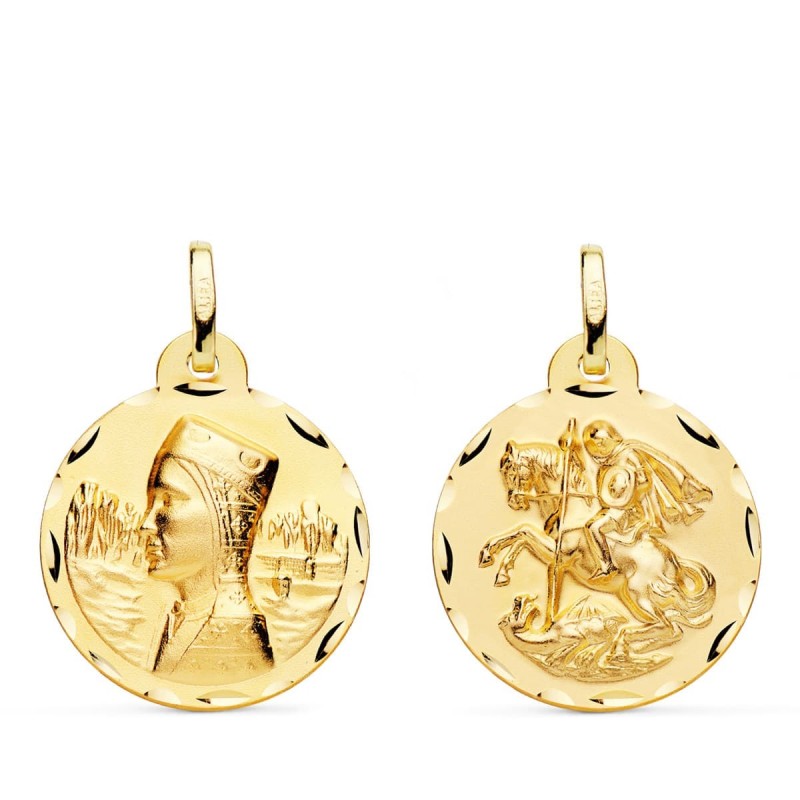 Escapulario Oro Amarillo Virgen Montserrat Y San Jorge Tallada 20 Mm oro 18k