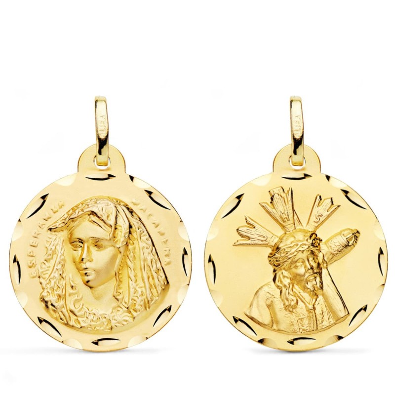 Escapulario Oro Amarillo Virgen Macarena Y Gran Poder Tallada 24 Mm oro 18k