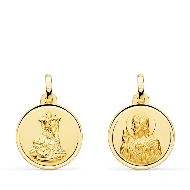 Medalla Oro Amarillo Escapulario Oro Amarillo Virgen De Las Angustias Y Corazon De Jesus Bisel 16 Mm oro 18k