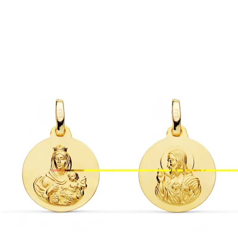 Escapulario Oro Amarillo Liso Virgen Del Carmen Corazon De Jesus 14 Mm oro 18k