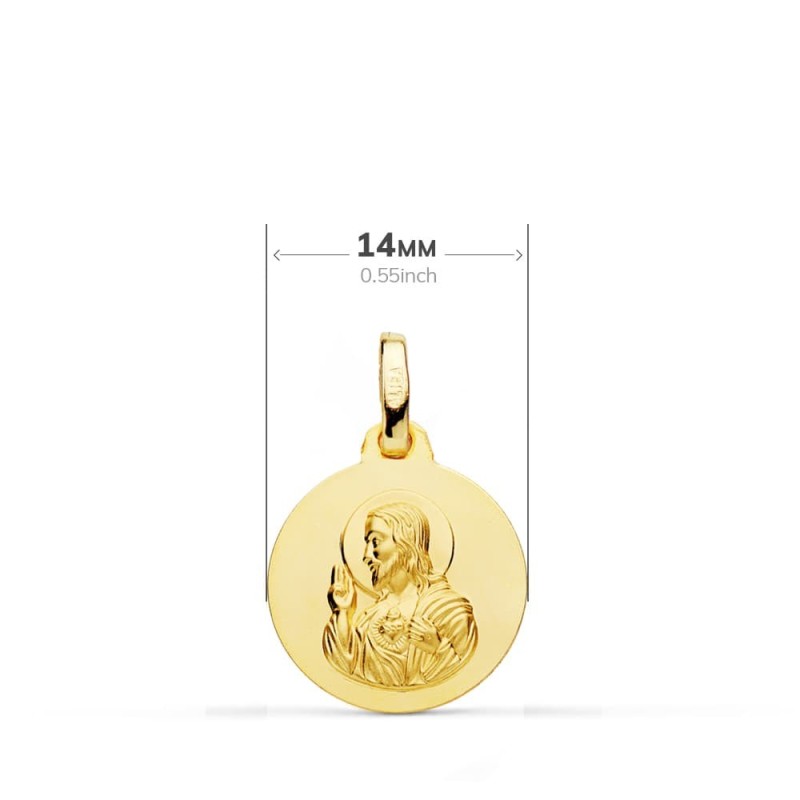 Escapulario Oro Amarillo Liso Virgen Del Carmen Corazon De Jesus 14 Mm oro 18k