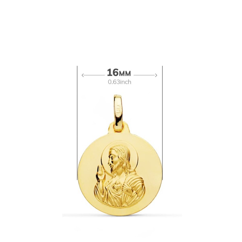Escapulario Oro Amarillo Liso Virgen Del Carmen Corazon De Jesus 16 Mm oro 18k