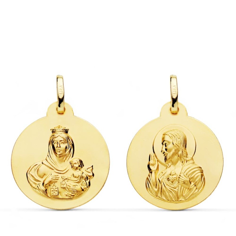 Escapulario Oro Amarillo Liso Virgen Del Carmen Corazon De Jesus 20 Mm oro 18k
