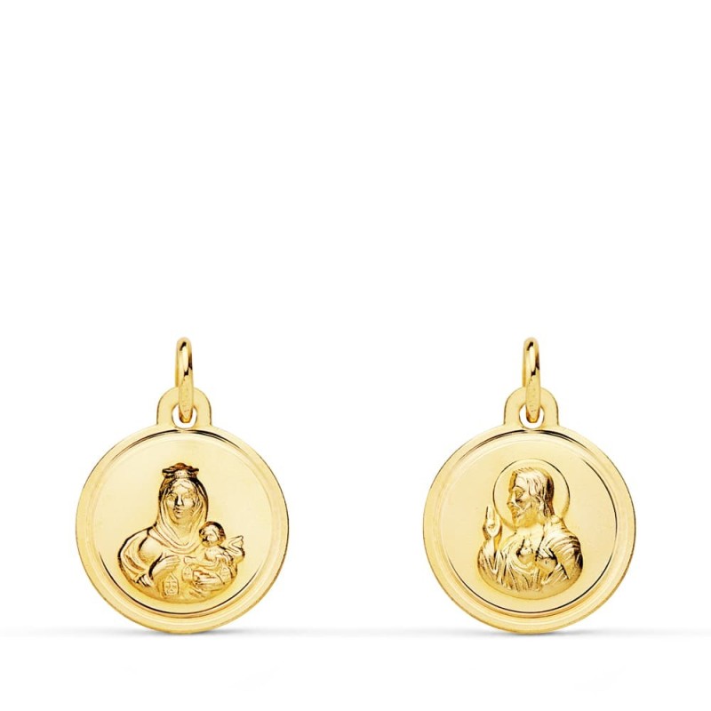 Escapulario Oro Amarillo Bisel Oro Amarillo Virgen Del Carmen Corazon De Jesus 12 Mm oro 18k