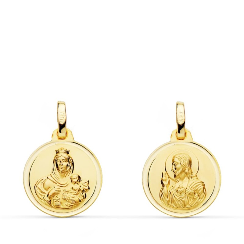 Escapulario Oro Amarillo Bisel Oro Amarillo Virgen Del Carmen Corazon De Jesus 14 Mm oro 18k