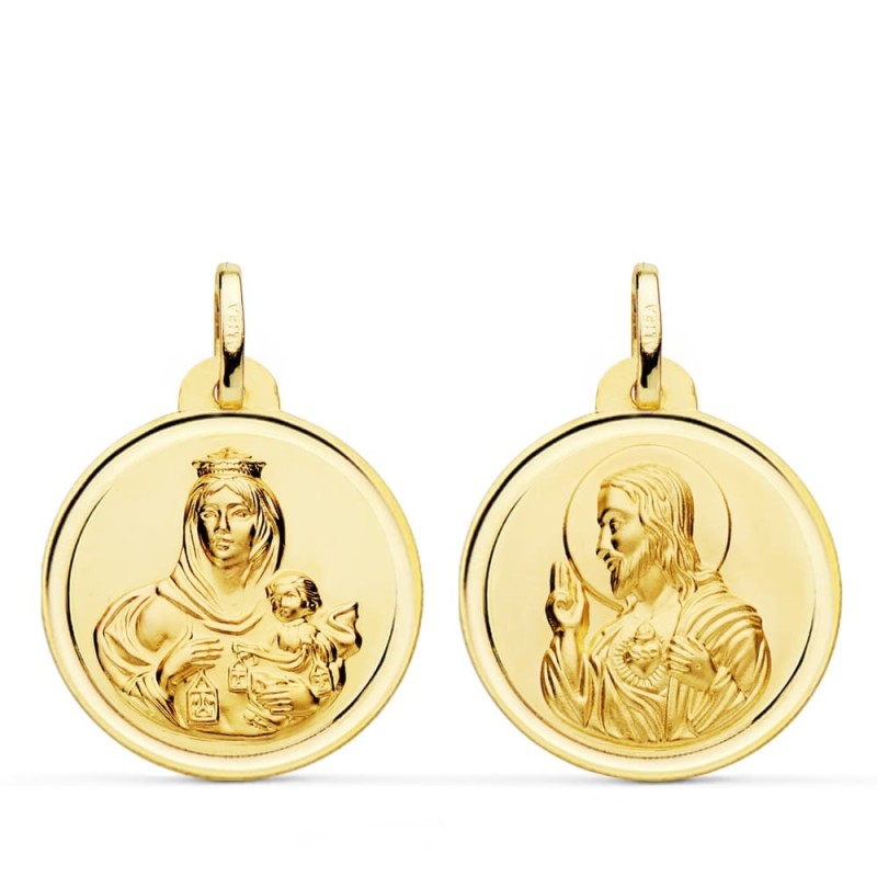 Escapulario Oro Amarillo Bisel Oro Amarillo Virgen Del Carmen Corazon De Jesus 22 Mm oro 18k