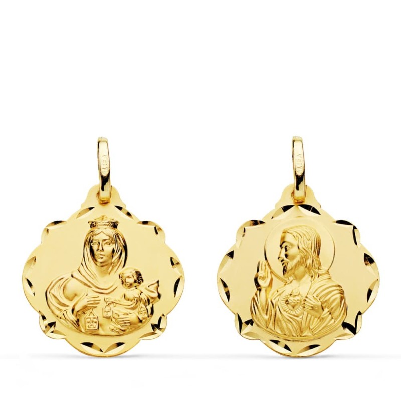 Escapulario Oro Amarillo Virgen Del Carmen Y Corazon De Jesus 20 Mm oro 18k