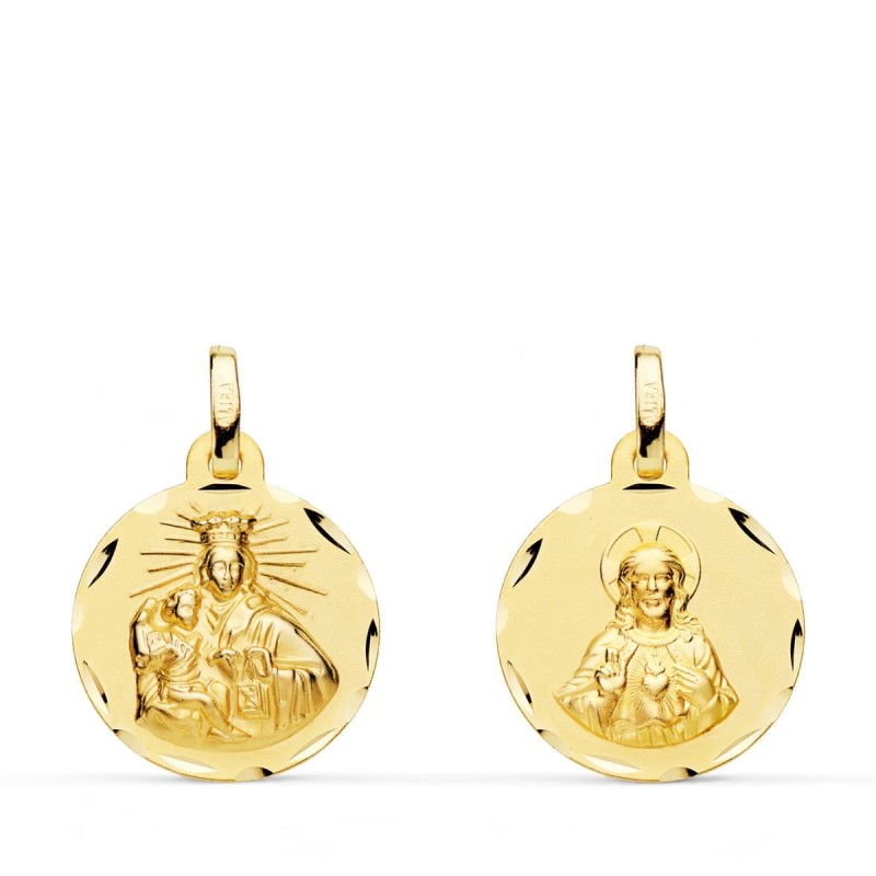 Escapulario Oro Amarillo Corazon De Jesus Y Virgen Del Carmen Oro Amarillo Tallado 16 Mm oro 18k
