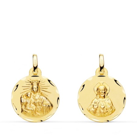 Escapulario Oro Amarillo Corazon De Jesus Y Virgen Del Carmen Oro Amarillo Tallado 16 Mm oro 18k