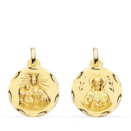 Escapulario Oro Amarillo Corazon De Jesus Y Virgen Del Carmen Tallado Oro Amarillo 18 Mm oro 18k