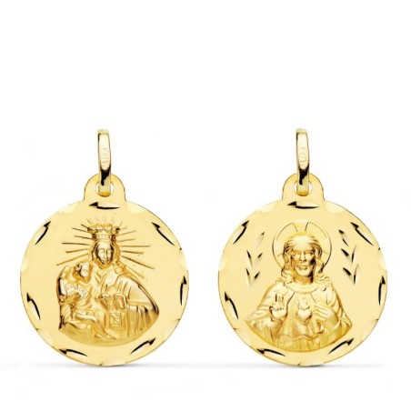 Escapulario Oro Amarillo Corazon De Jesus Y Virgen Del Carmen Tallado Oro Amarillo 20 Mm oro 18k
