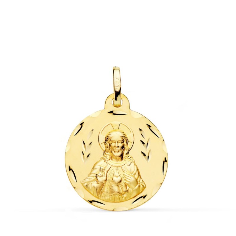 Escapulario Oro Amarillo Corazon De Jesus Y Virgen Del Carmen Tallado Oro Amarillo 20 Mm oro 18k