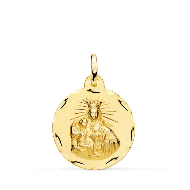 Escapulario Oro Amarillo Corazon De Jesus Y Virgen Del Carmen Tallado Oro Amarillo 20 Mm oro 18k