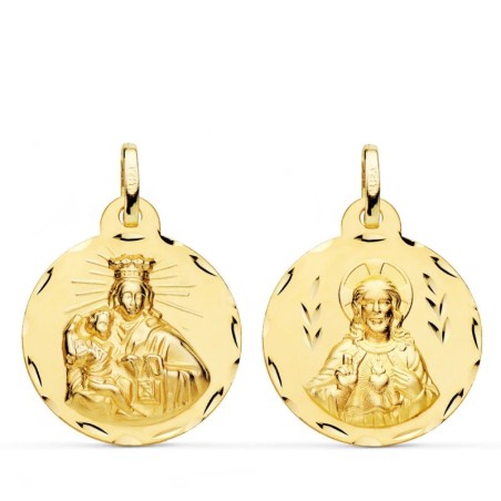 Escapulario Oro Amarillo Corazon De Jesus Y Virgen Del Carmen Tallado Oro Amarillo 22 Mm oro 18k