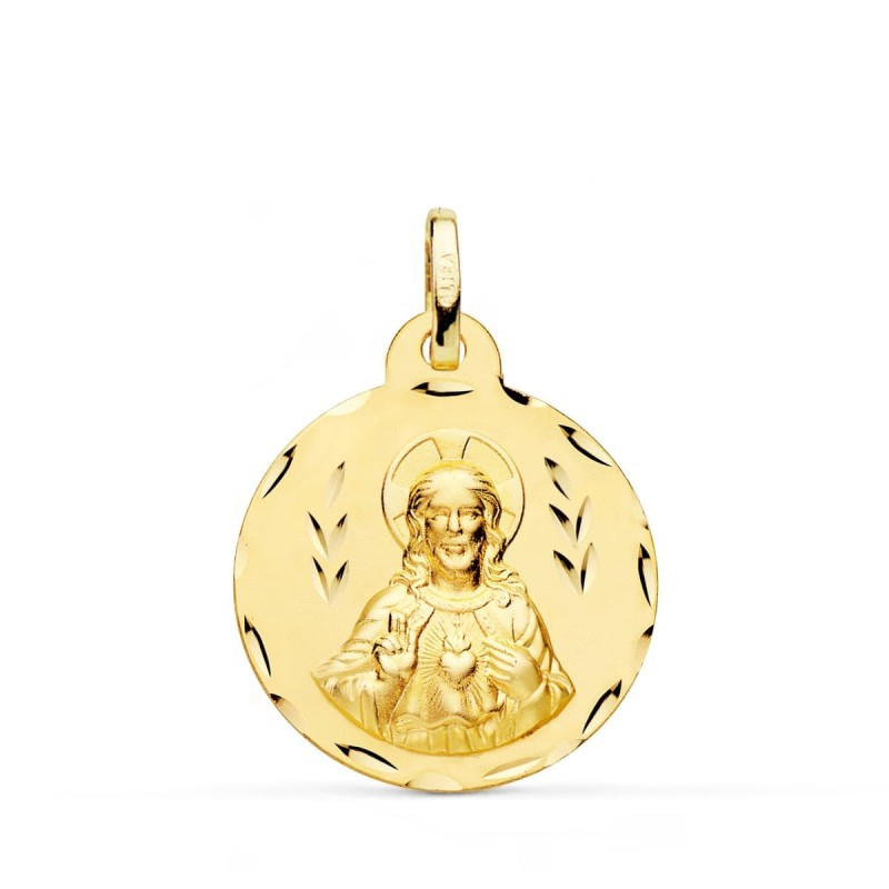 Escapulario Oro Amarillo Corazon De Jesus Y Virgen Del Carmen Tallado Oro Amarillo 22 Mm oro 18k