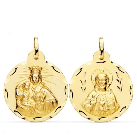 Escapulario Oro Amarillo Corazon De Jesus Y Virgen Del Carmen Tallado Oro Amarillo 24 Mm oro 18k