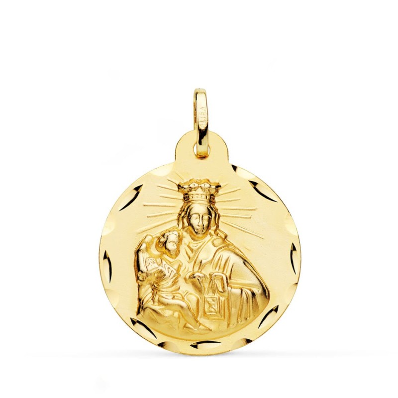 Escapulario Oro Amarillo Corazon De Jesus Y Virgen Del Carmen Tallado Oro Amarillo 24 Mm oro 18k