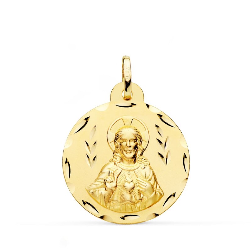Escapulario Oro Amarillo Corazon De Jesus Y Virgen Del Carmen Tallado Oro Amarillo 24 Mm oro 18k