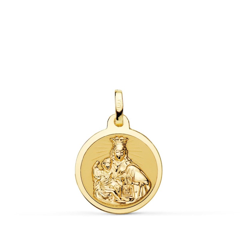 Escapulario Oro Amarillo Virgen Del Carmen Y Corazon De Jesus En Brillo 16 Mm oro 18k