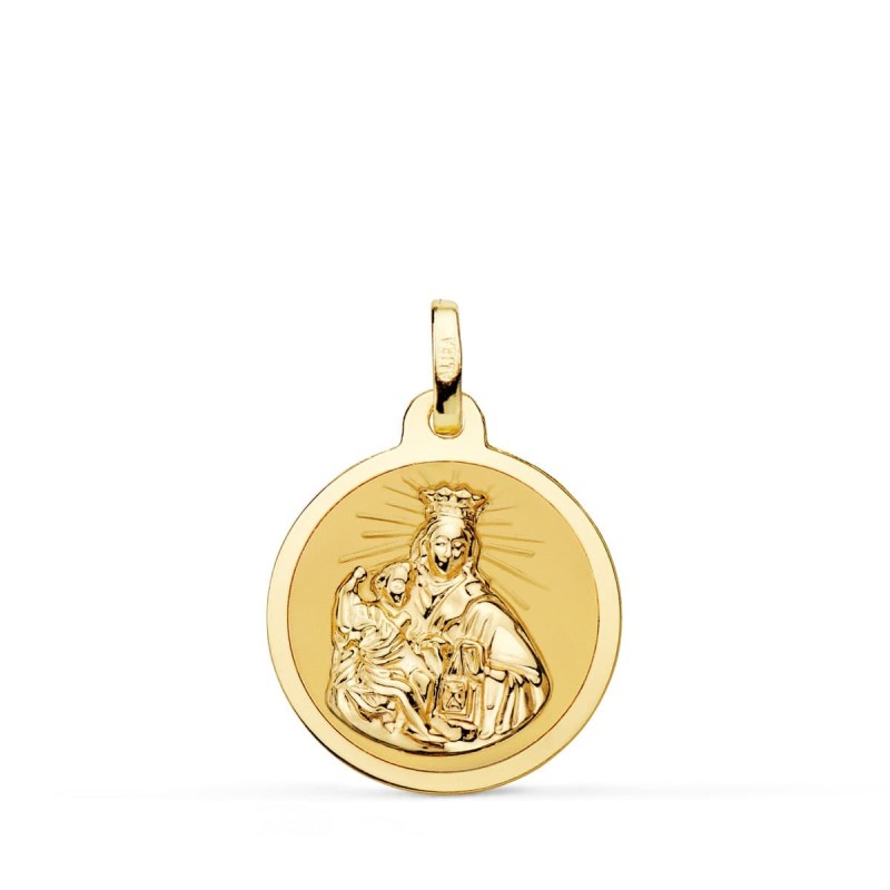 Escapulario Oro Amarillo Virgen Del Carmen Y Corazon De Jesus En Brillo 18 Mm oro 18k