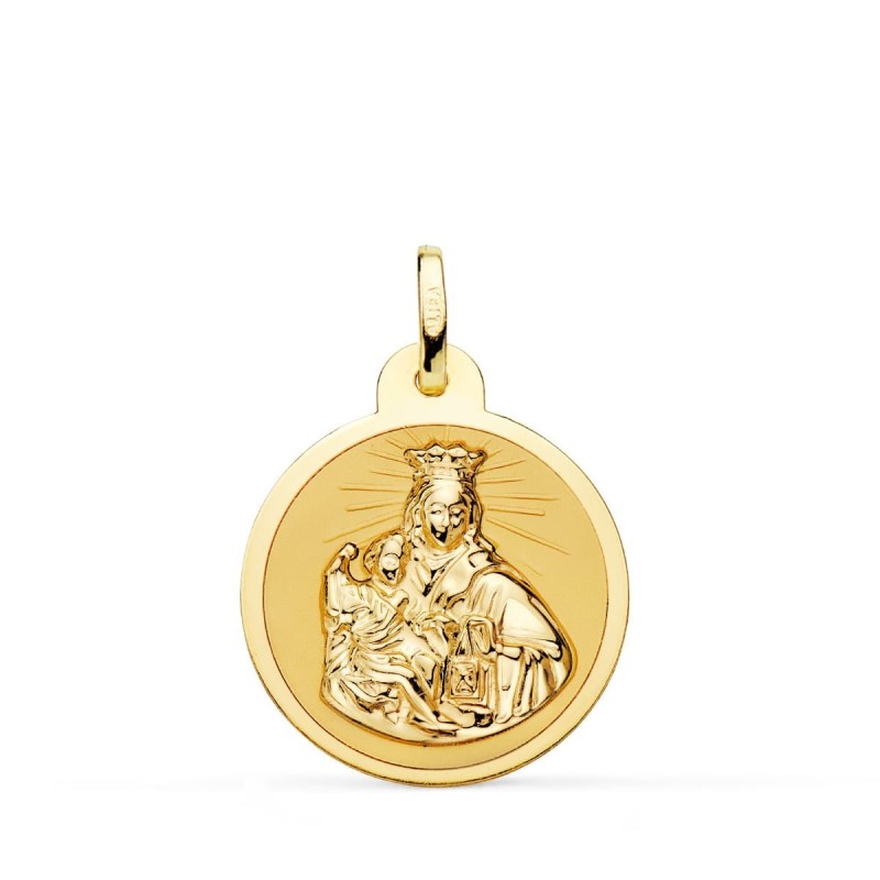 Escapulario Oro Amarillo Virgen Del Carmen Y Corazon De Jesus En Brillo 20 Mm oro 18k